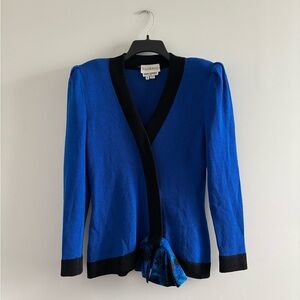 VTG Raul Blanco Knit Jacket Blue Black Hand Loomed Wool Wrap Pullover Womens 10